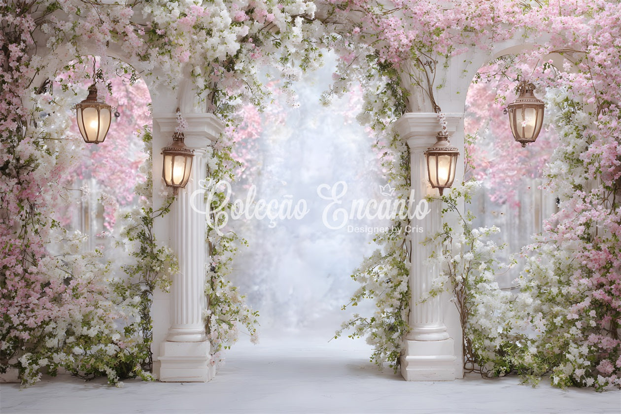 Hintergrund für Fotokabine zum Muttertag Zartrosa Blütenpfeiler Hintergrund für Fotokabine zum Muttertag von Magali