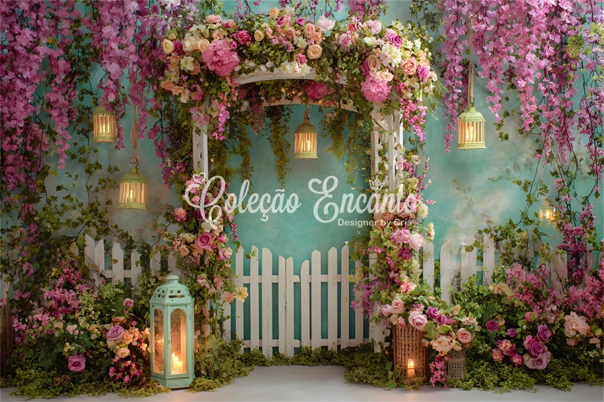 Fotokulissen zum Muttertag Vintage-Laternen Blüteneingang Fotokulissenideen zum Muttertag von Magali