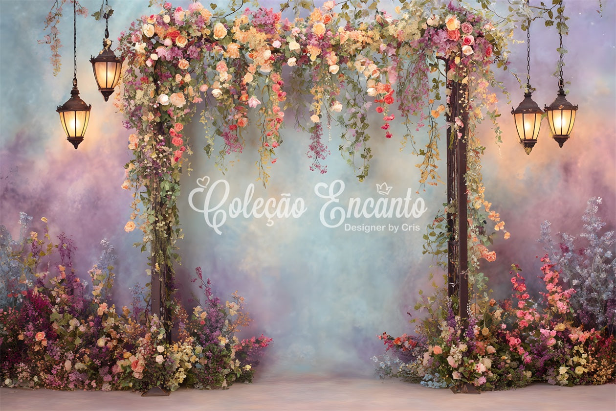 Hintergrund für den Muttertag mit Blumen Bunte Laternen Blumenbogen Hintergrund für Muttertagsfotos von Magali