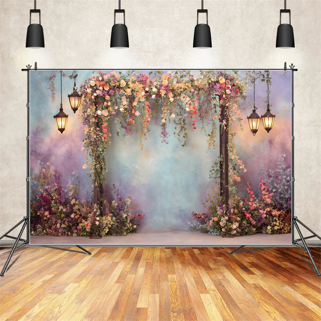 Hintergrund für den Muttertag mit Blumen Bunte Laternen Blumenbogen Hintergrund für Muttertagsfotos von Magali