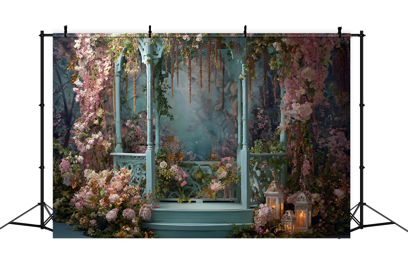 Hintergrund für einen glücklichen Muttertag Rustikaler Pavillon Blumenumrandung Hintergrund für den Muttertag mit Blumen von Magali