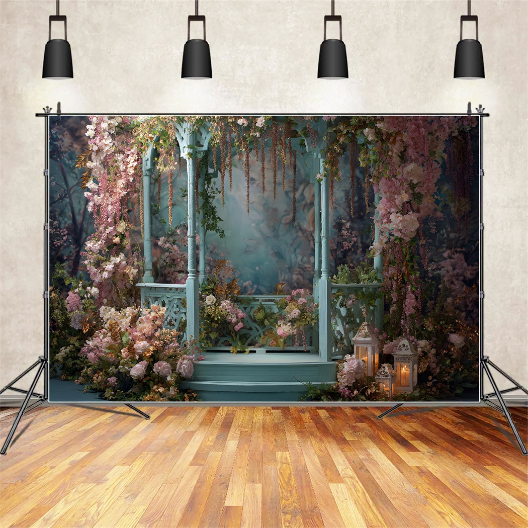 Hintergrund für einen glücklichen Muttertag Rustikaler Pavillon Blumenumrandung Hintergrund für den Muttertag mit Blumen von Magali