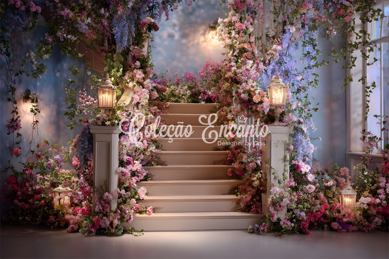 Muttertags-Hintergrunddesign Mit Blumen geschmückte Vintage-Veranda Einfacher Muttertags-Hintergrund von Magali