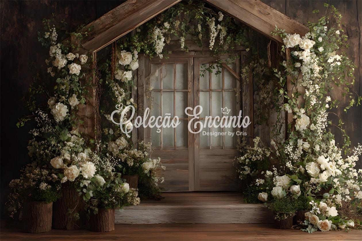 Muttertags-Fotobox-Hintergründe Holztür Frische Blumen Muttertags-Hintergrund von Magali