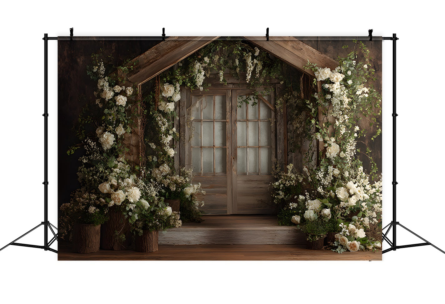 Muttertags-Fotobox-Hintergründe Holztür Frische Blumen Muttertags-Hintergrund von Magali