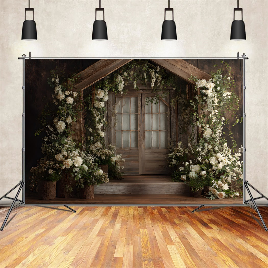 Muttertags-Fotobox-Hintergründe Holztür Frische Blumen Muttertags-Hintergrund von Magali