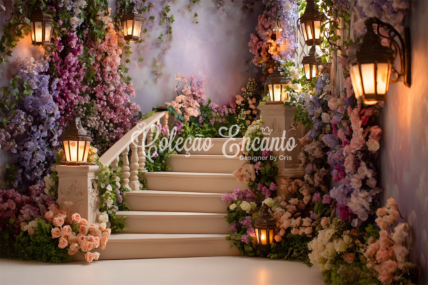 Muttertags-Hintergrund Verspielte Blumenlaternen Weg Fotohintergrund für den Muttertag Von Magali