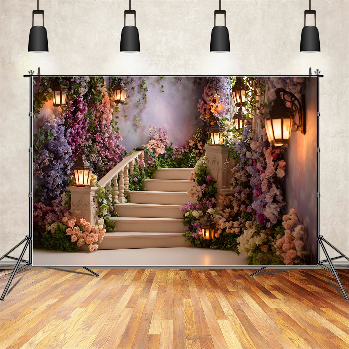 Muttertags-Hintergrund Verspielte Blumenlaternen Weg Fotohintergrund für den Muttertag Von Magali