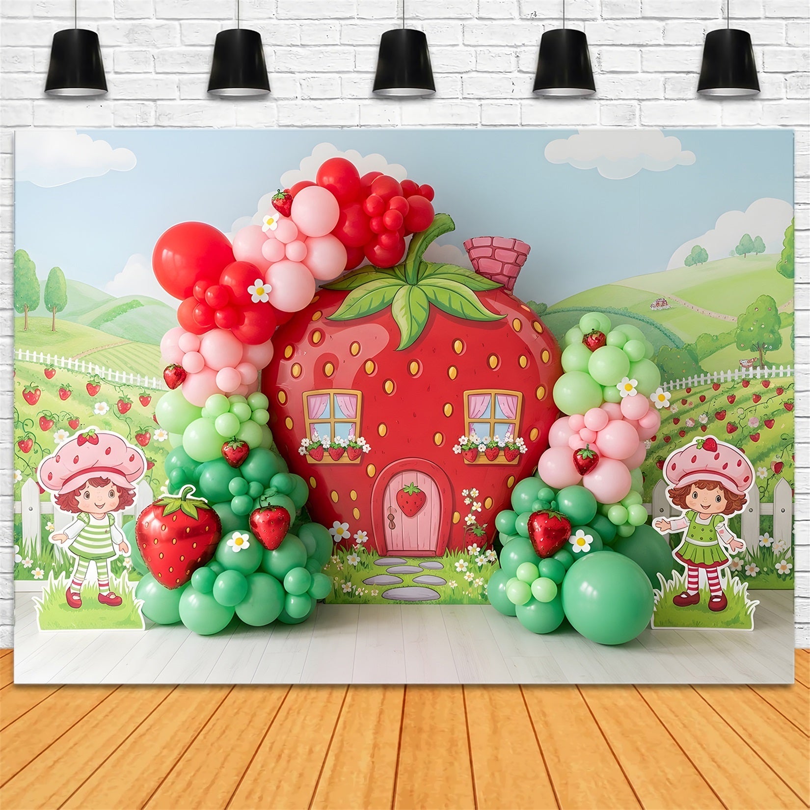 Erdbeer Cottage Ballongarten Baby Fotohintergrund Kinder Hintergrund CEM65-10