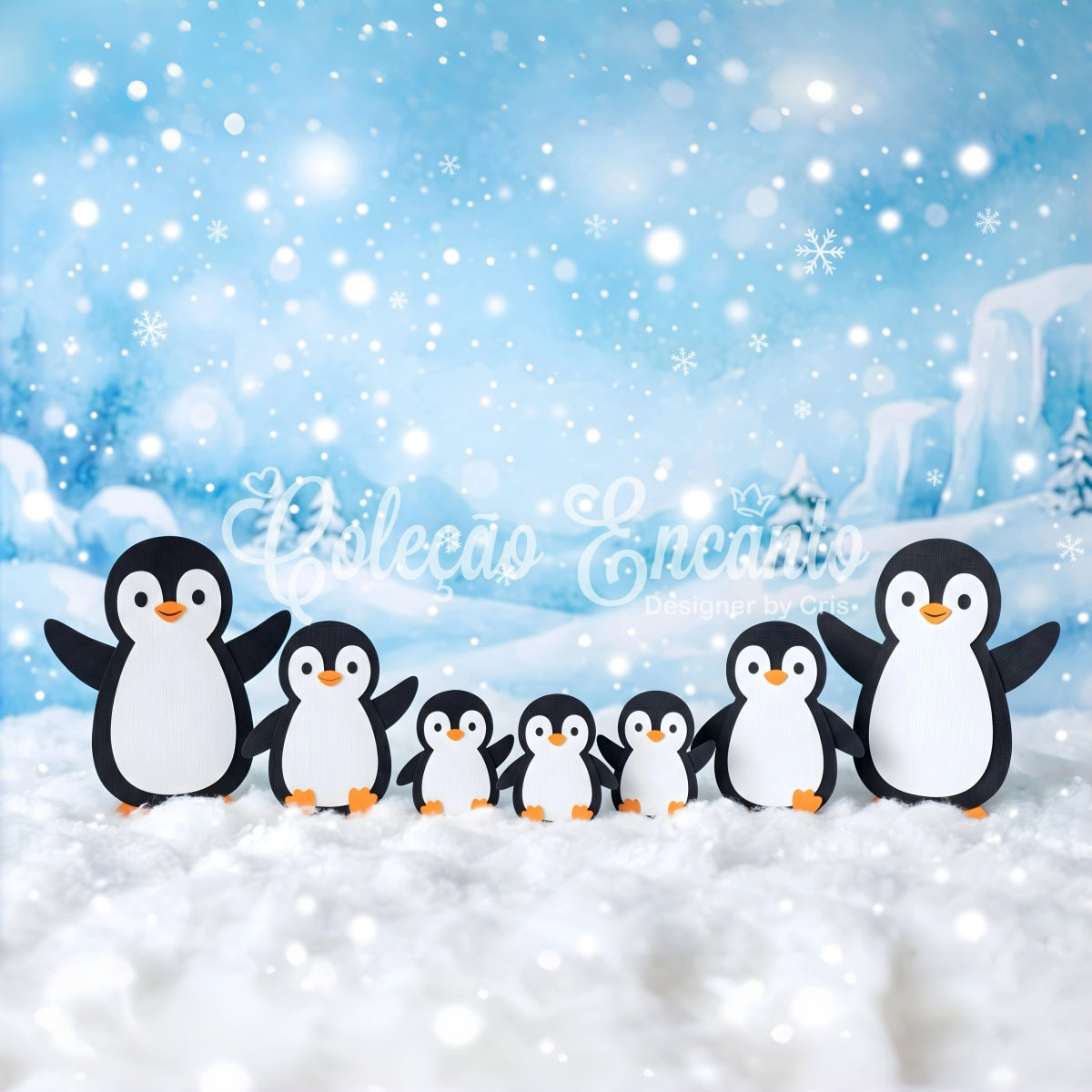 Winter Fotohintergrund Schnee Pinguin Familie Winter Wonderland Szene CEM65-101