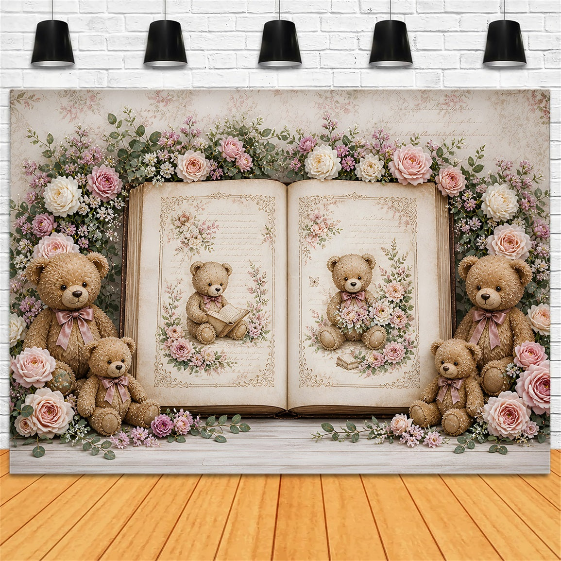 Vintage Teddy Märchen Rosen Baby Fotohintergrund Kinder Kulisse CEM65-11