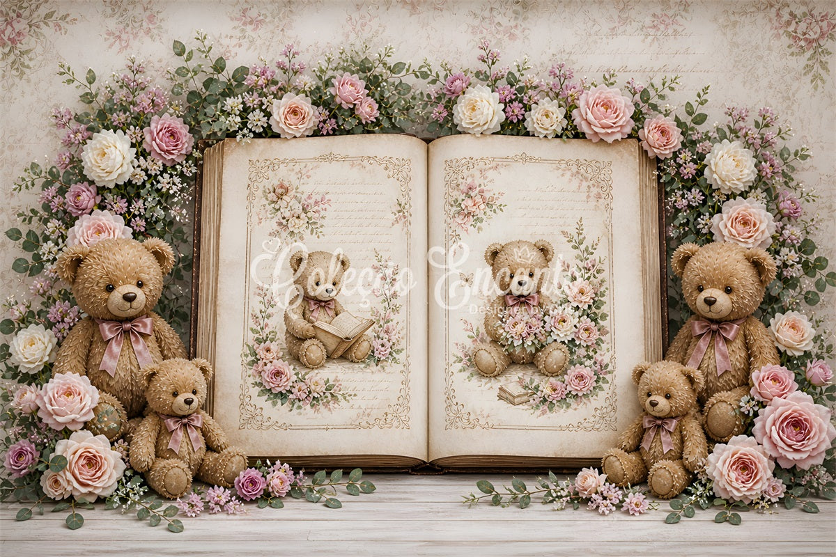 Vintage Teddy Märchen Rosen Baby Fotohintergrund Kinder Kulisse CEM65-11