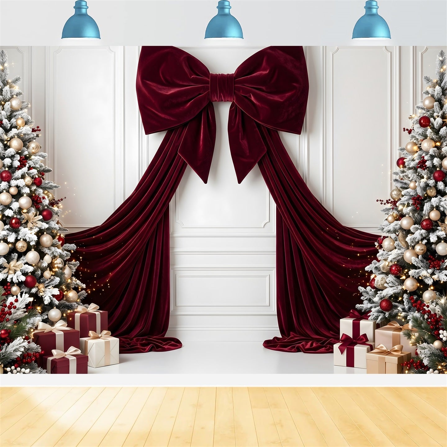 Winter Studio Szene Burgunder Schleife Frost Bäume Weihnachten CEM65-113