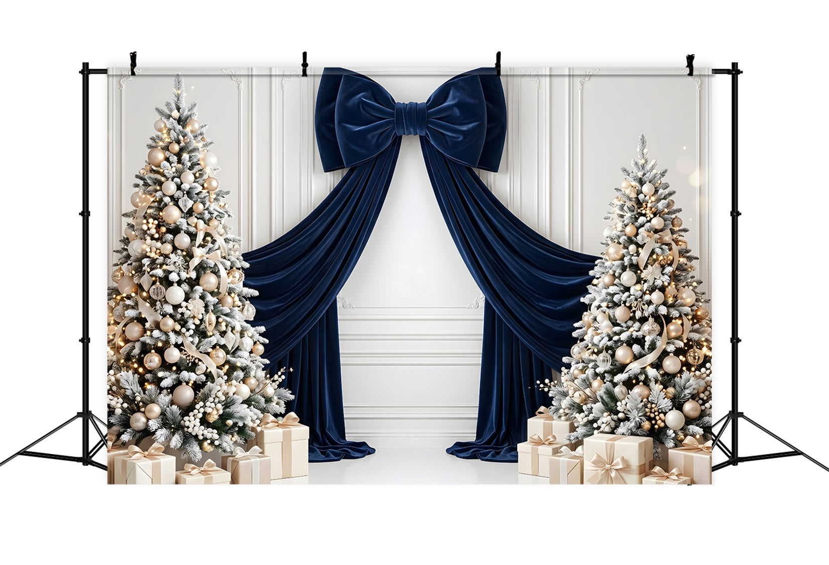 Winter Studio Hintergrund Navy Schleife Frost Bäume elegante Szene CEM65-115