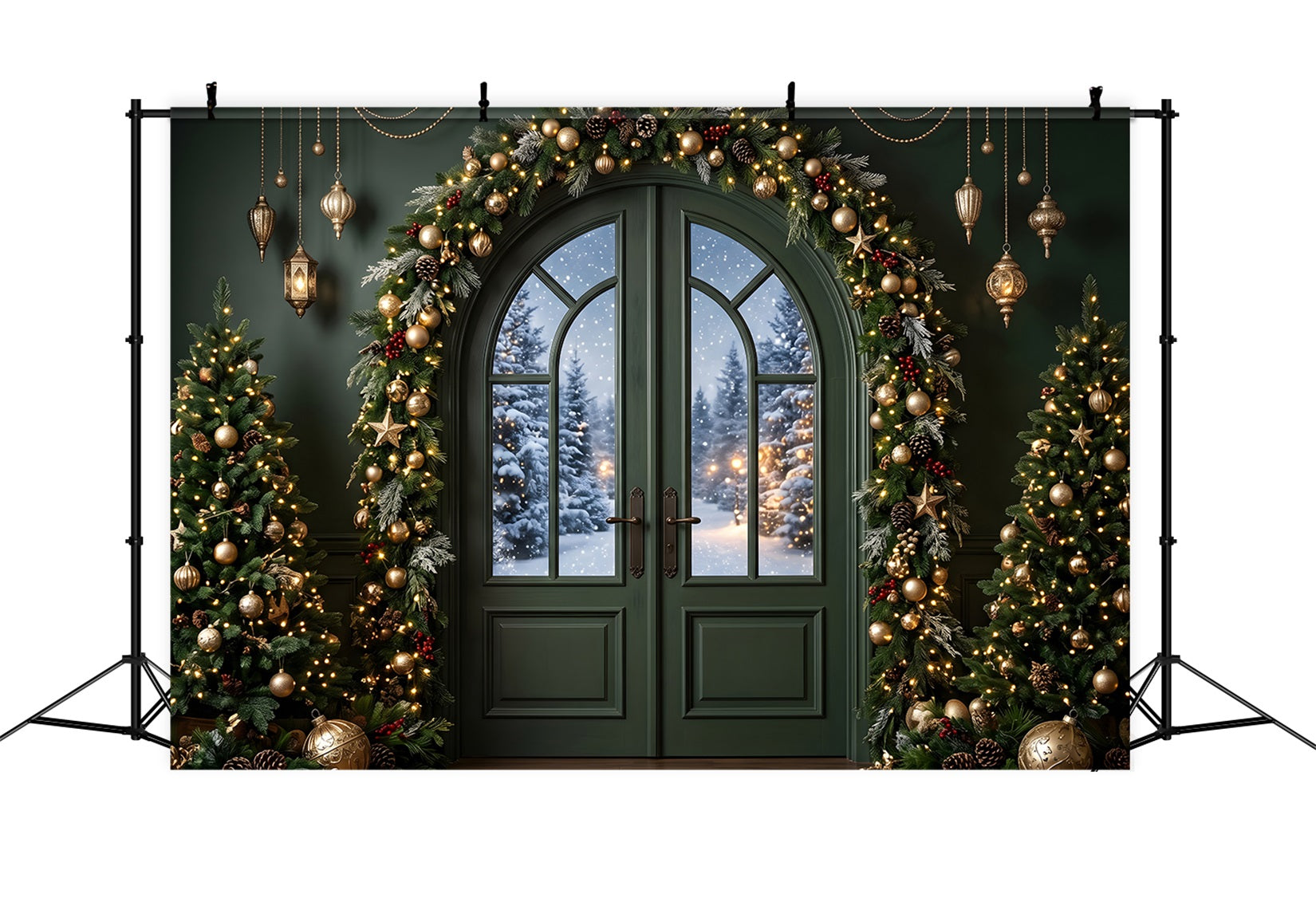 Winter Tür Szene Smaragd Gold Girlande Wald Weihnachten CEM65-117