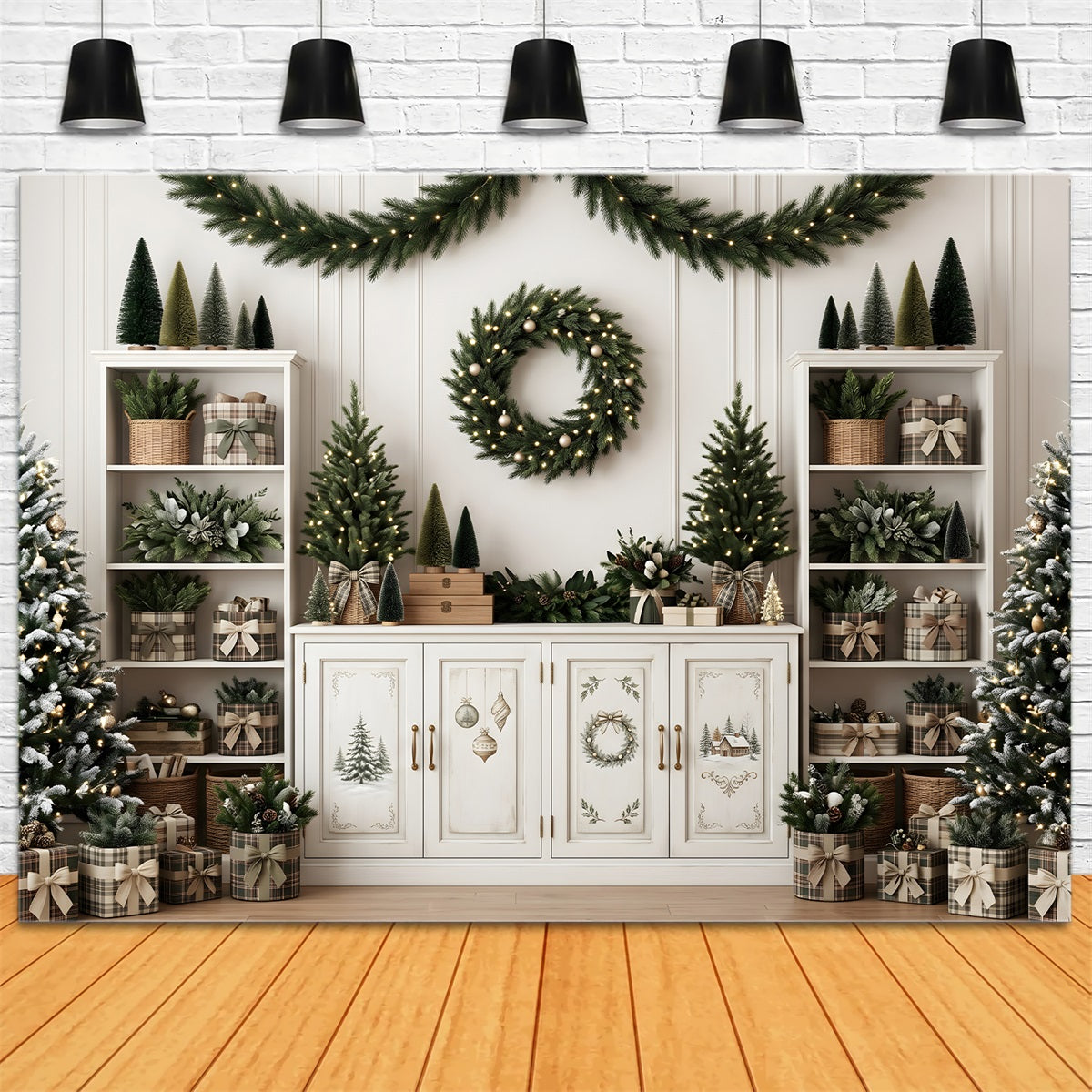 Minimal Regal Szene Kranz Mini Bäume neutrale Winterdeko CEM65-124