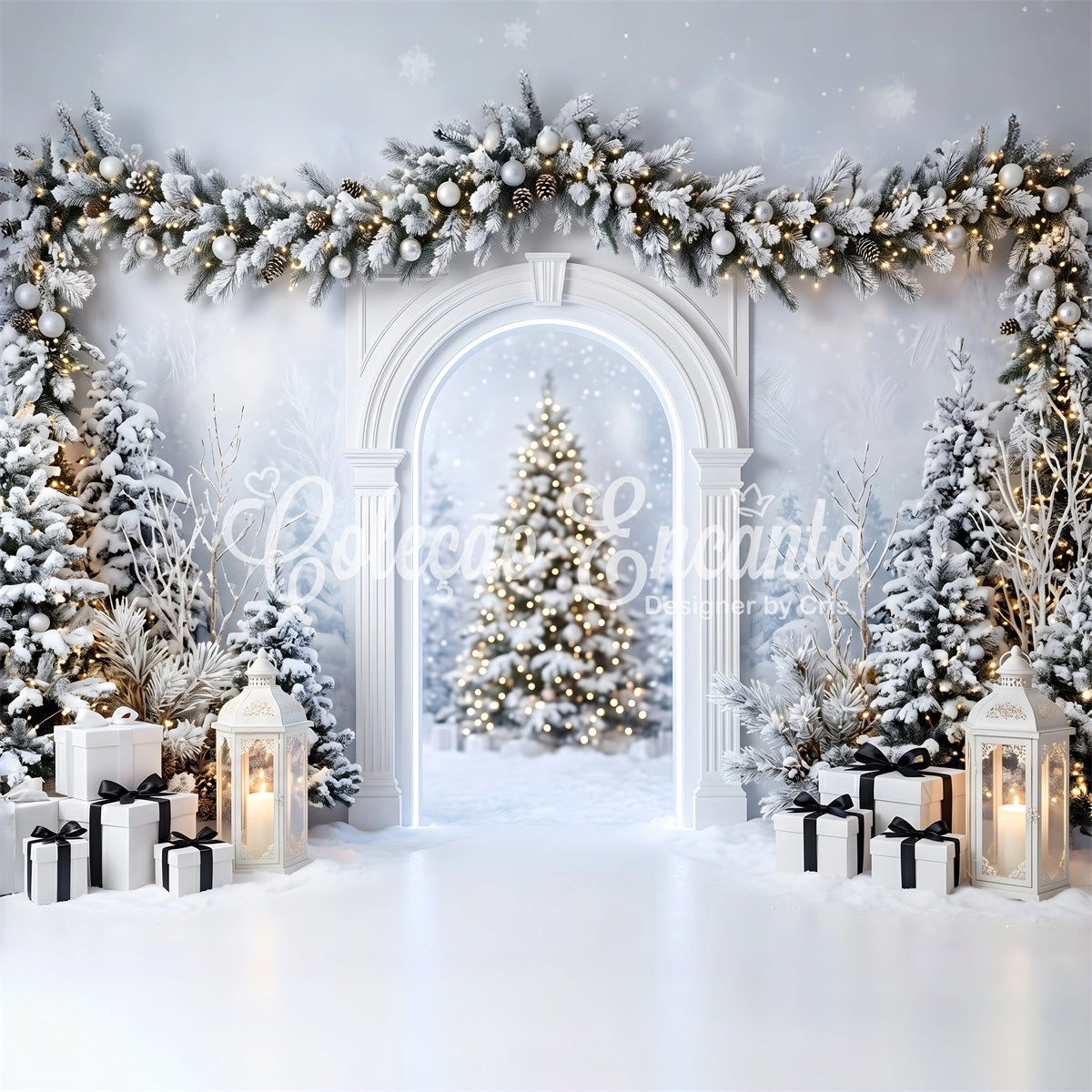 Studio Bogen Szene Schnee Weiß Laternen Geschenke CEM65-135