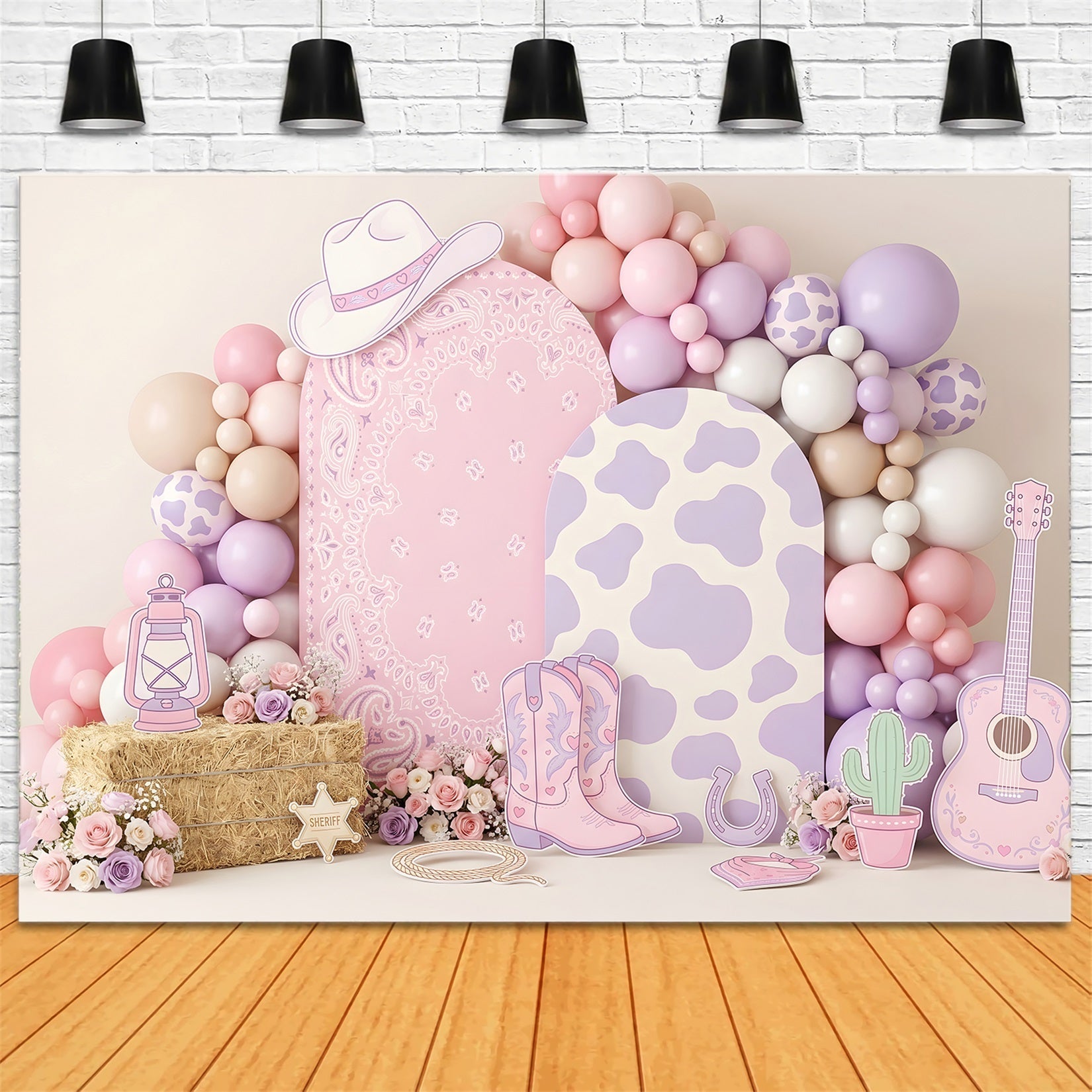 Pastell Cowgirl Western Ballons Baby Fotohintergrund Kinder Hintergrund CEM65-14