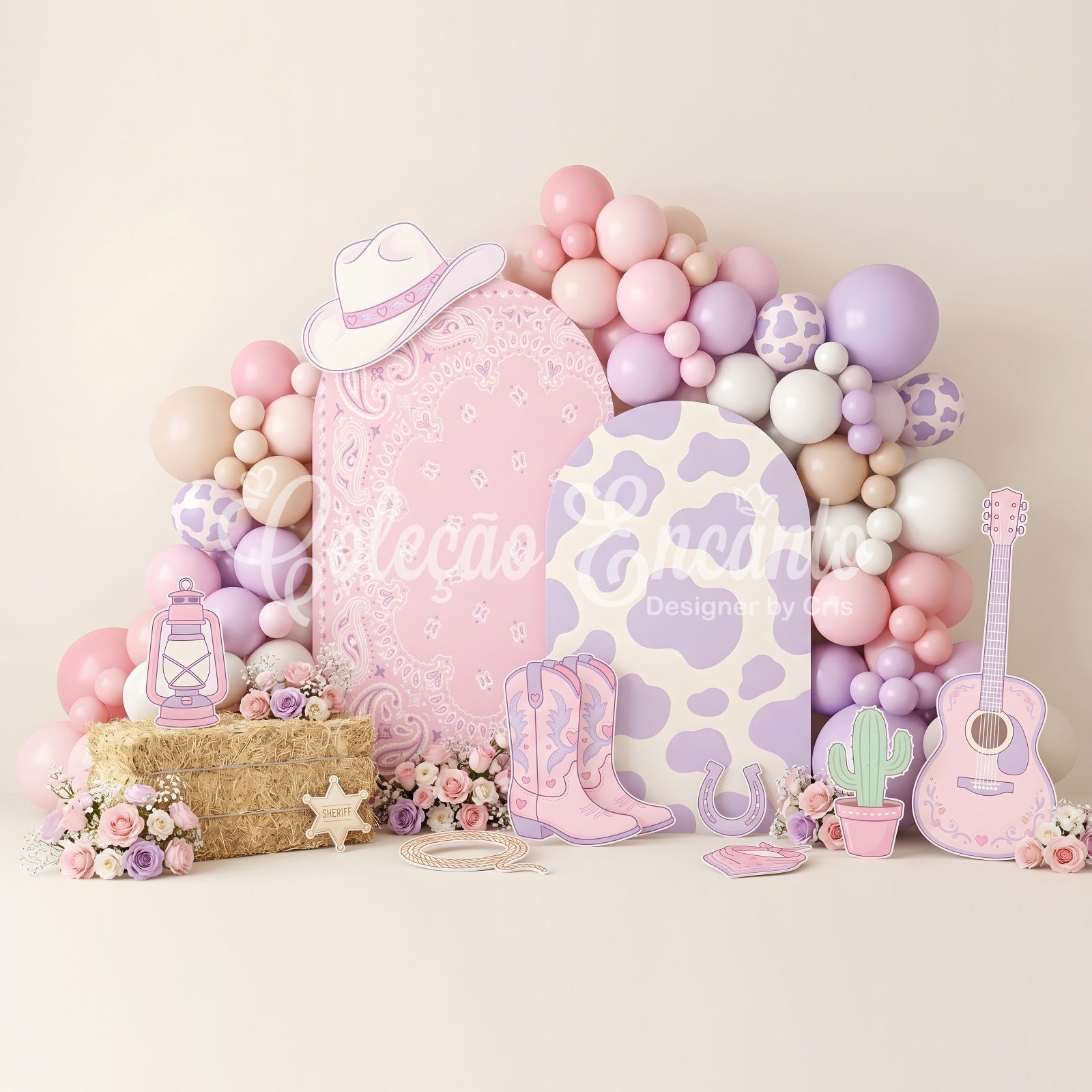 Pastell Cowgirl Western Ballons Baby Fotohintergrund Kinder Hintergrund CEM65-14