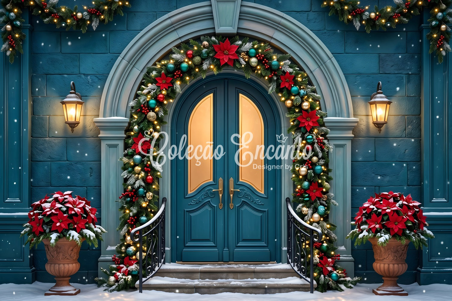 Teal Bogen Tür Szene Poinsettia Girlande Fotobox Weihnachten CEM65-153