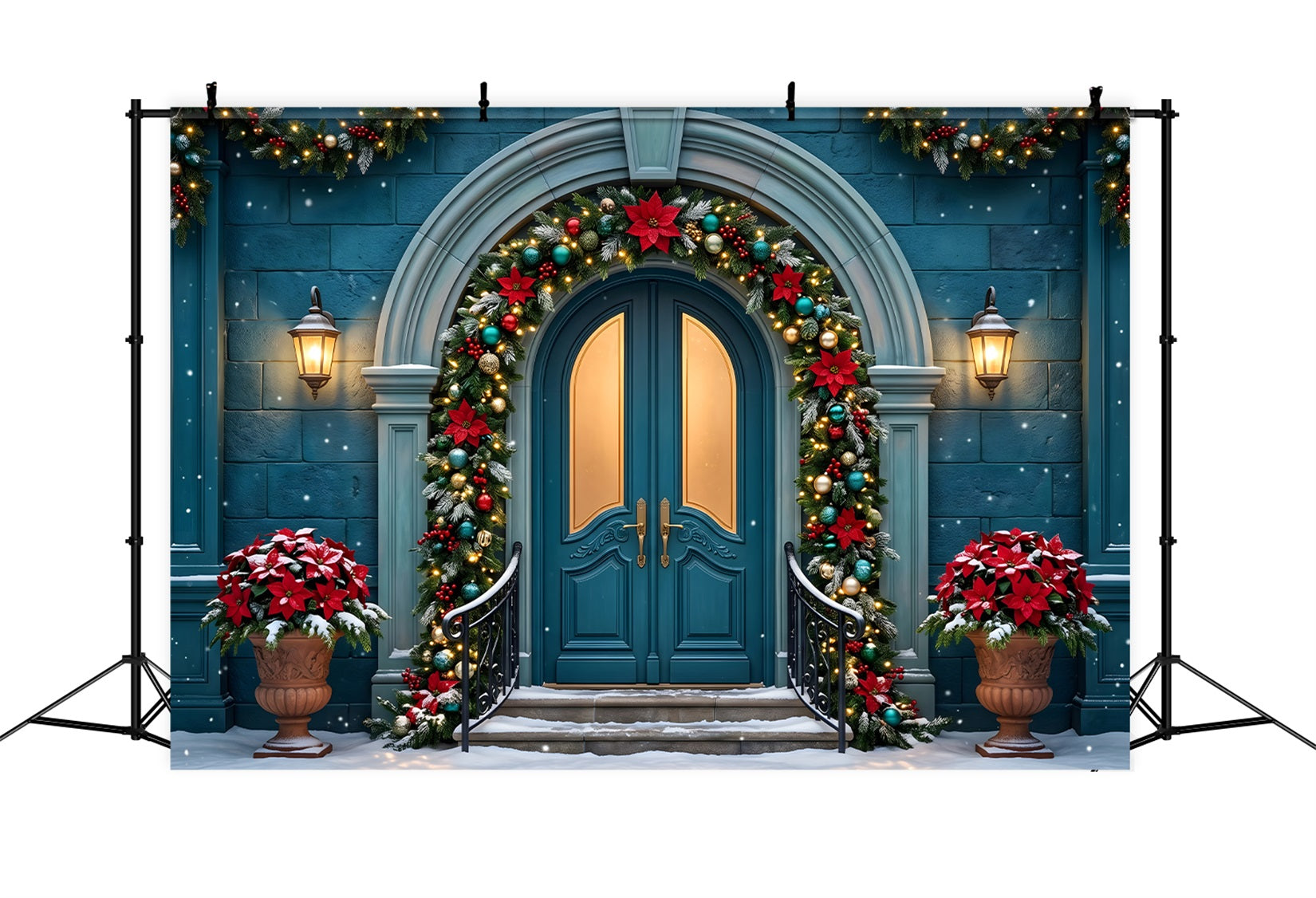 Teal Bogen Tür Szene Poinsettia Girlande Fotobox Weihnachten CEM65-153