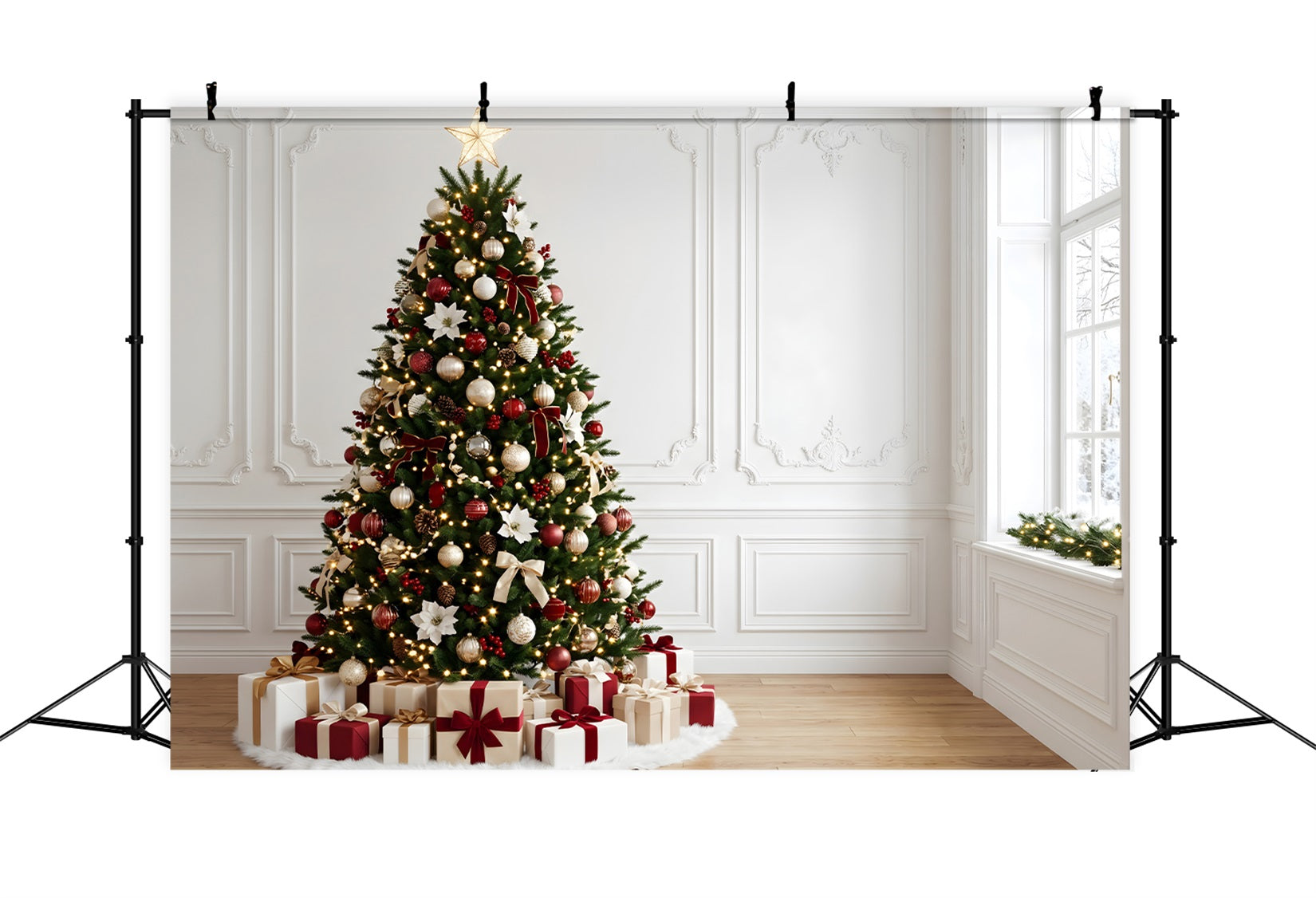Indoor Festlicher Hintergrund Poinsettia Baum Geschenk Ecke CEM65-163
