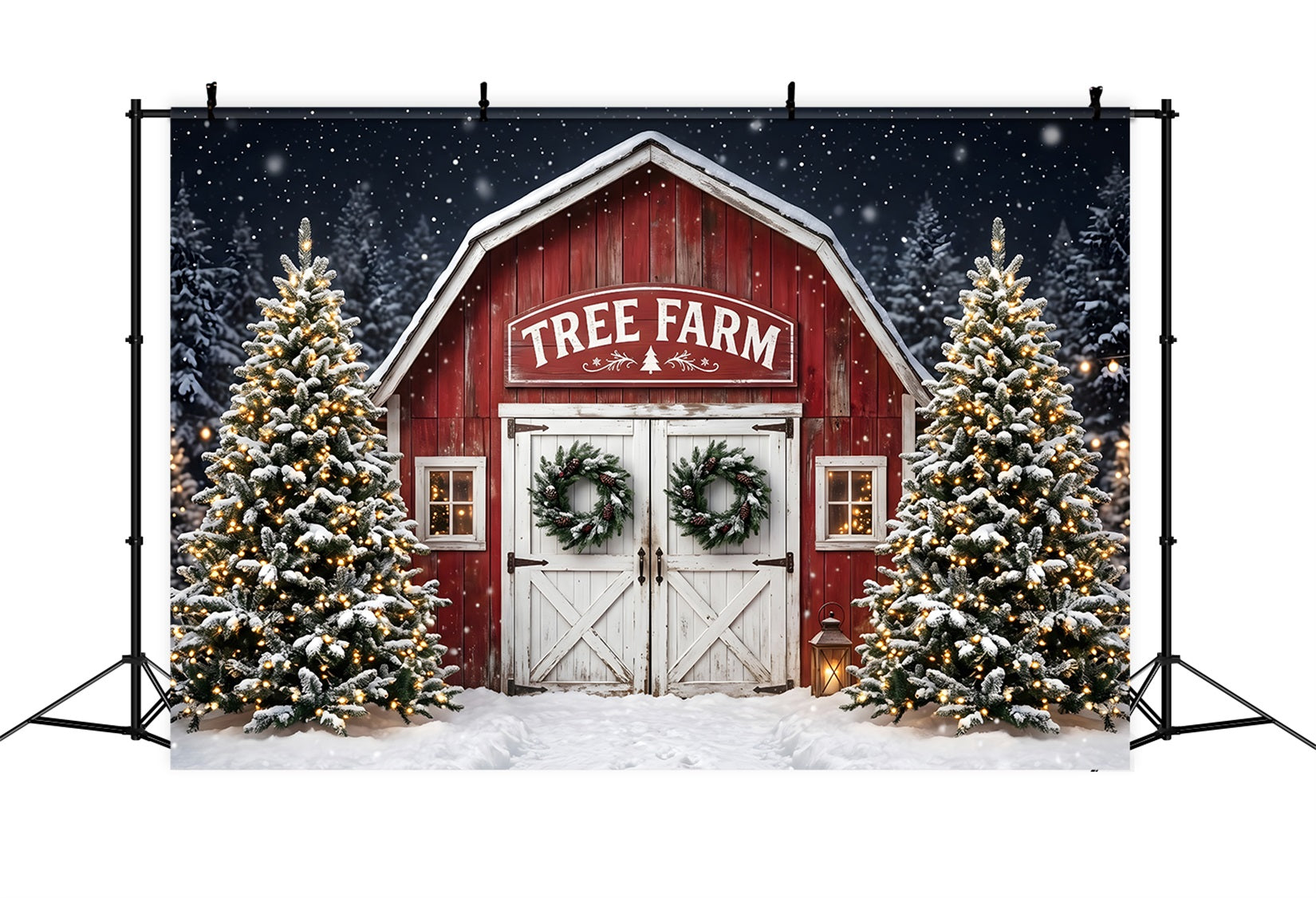 Schneefarm Szene Scheune Eingang Winter Bäume CEM65-166