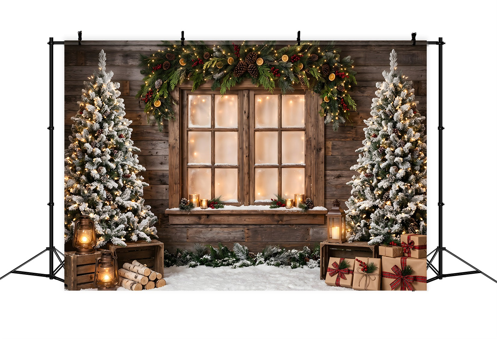 Winter Baum Szene Fenster Girlande Geschenke Fotobox CEM65-168