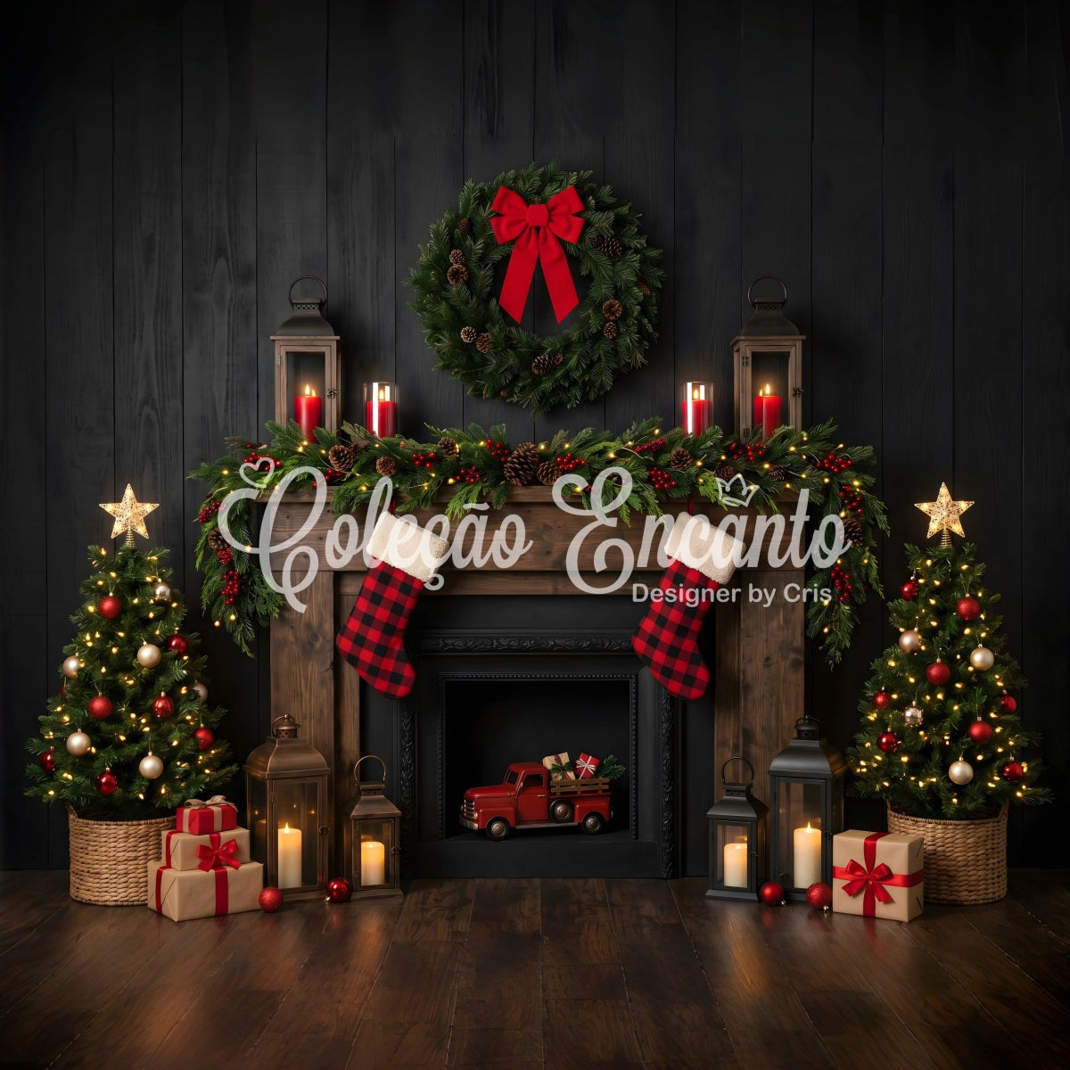 Rustikale Kamin Szene Truck Laternen dunkle Atmosphäre CEM65-171