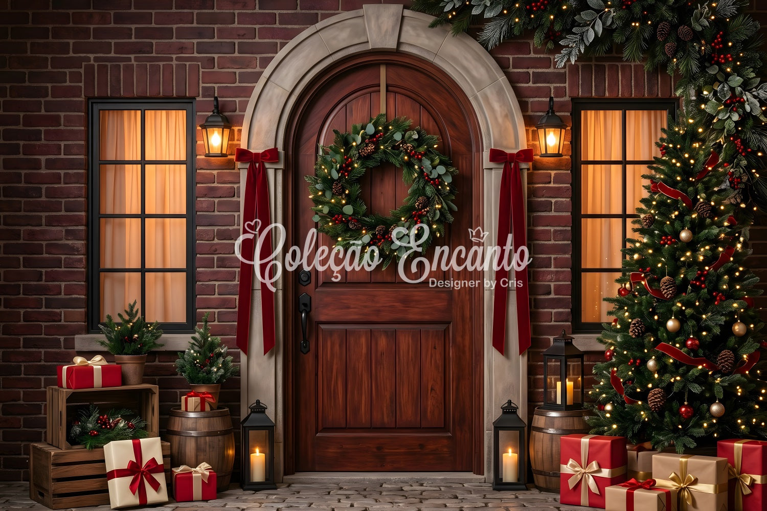 Fotobox Szene Backstein Bogen Kranz Geschenke Winter CEM65-175