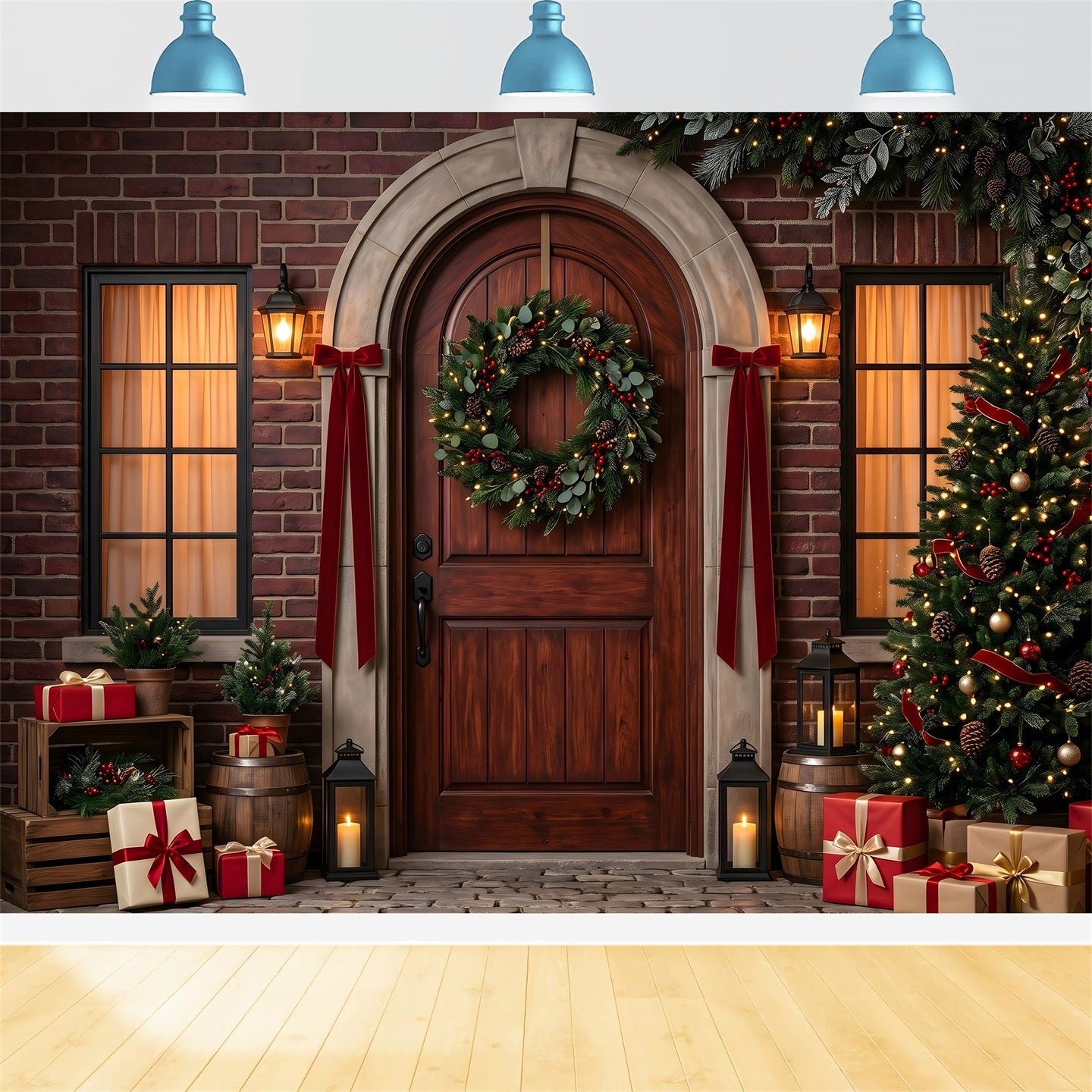 Fotobox Szene Backstein Bogen Kranz Geschenke Winter CEM65-175