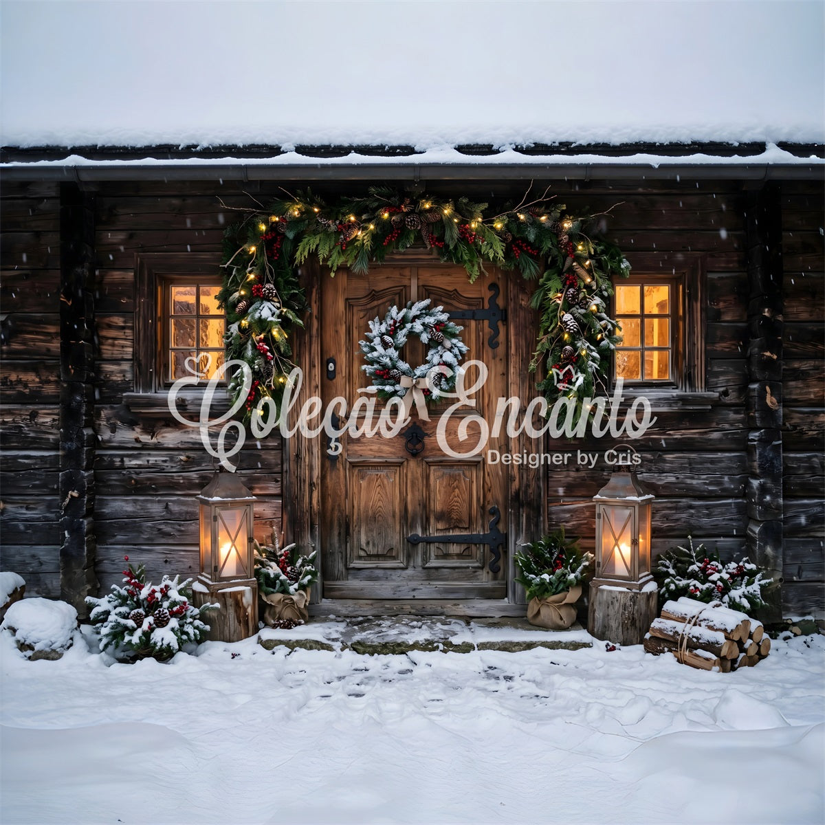 Schnee Hütte Szene Laternen Holz Tür Studio CEM65-178