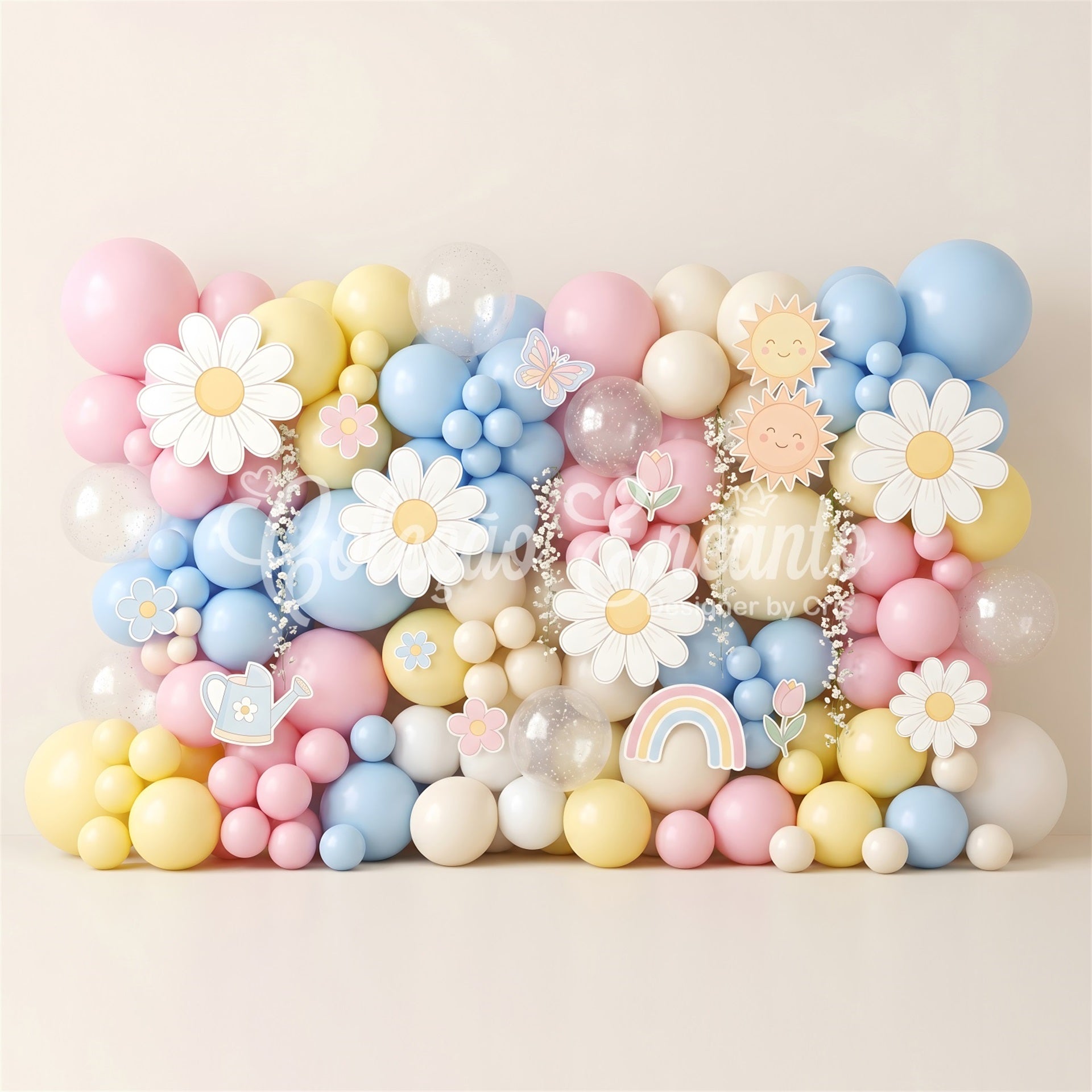 Pastell Gänseblümchen Sonne Ballonwand Baby Fotohintergrund Weihnachten CEM65-18