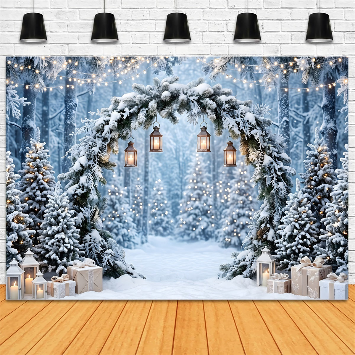 Winter Wonderland Szene Frost Kiefer Bogen Laternen CEM65-183