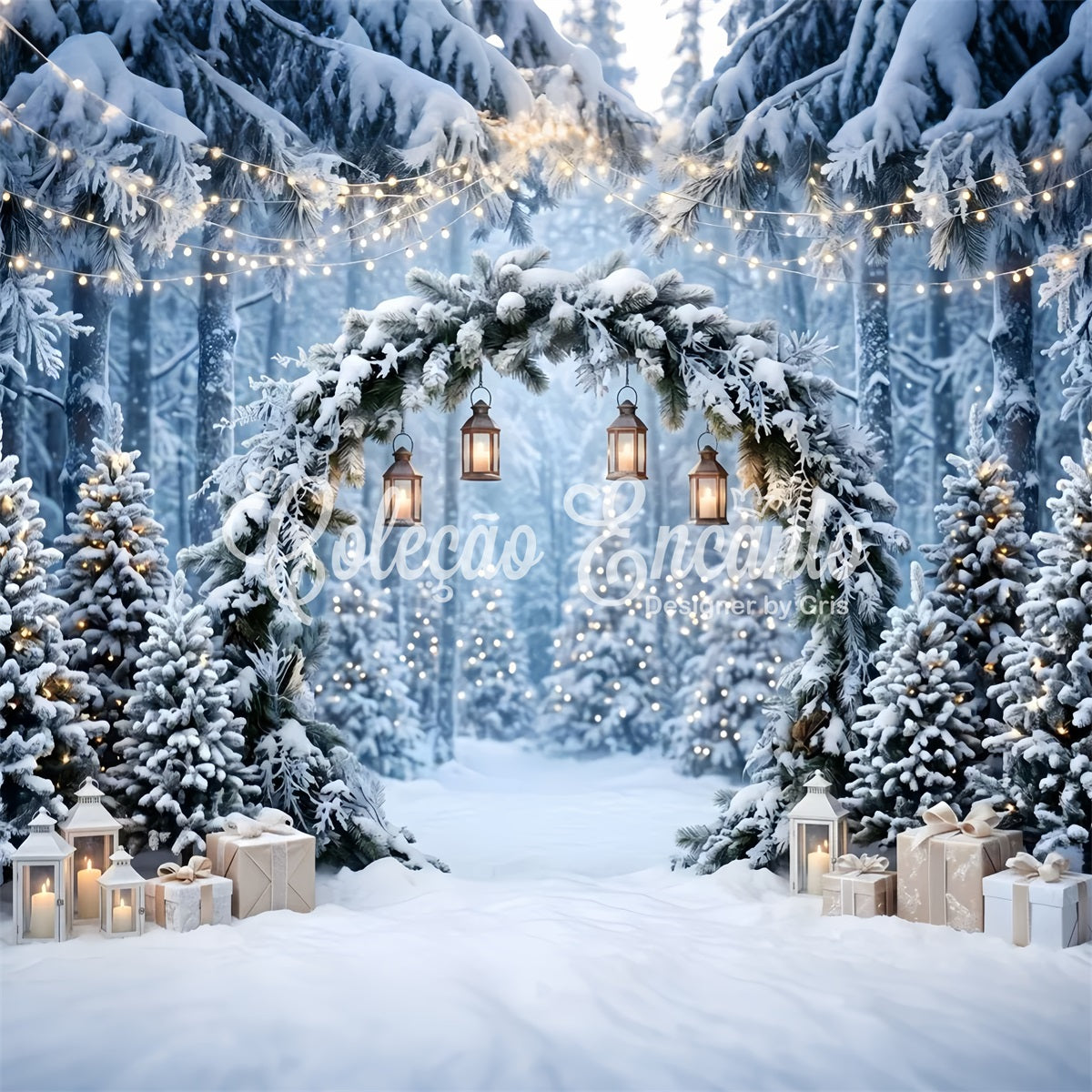 Winter Wonderland Szene Frost Kiefer Bogen Laternen CEM65-183