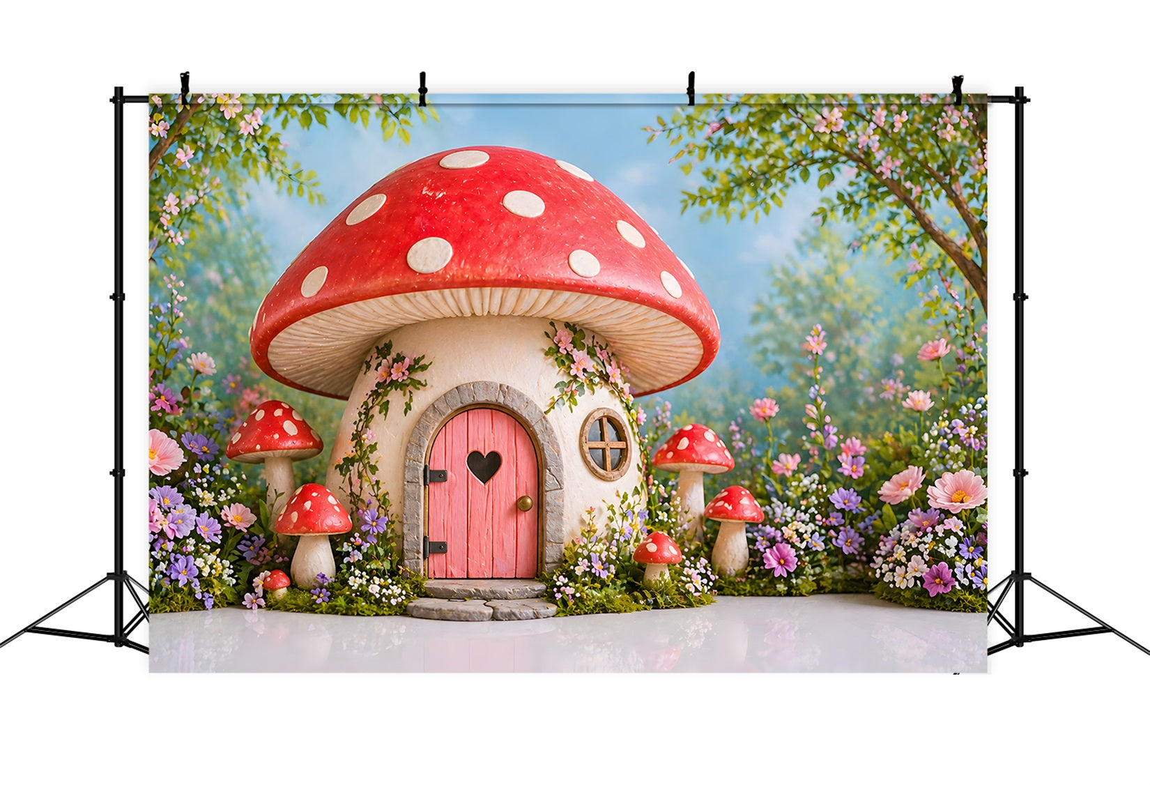 Zauberhafte Pilzhütte Blumen Baby Fotohintergrund Kinder Hintergrund CEM65-19