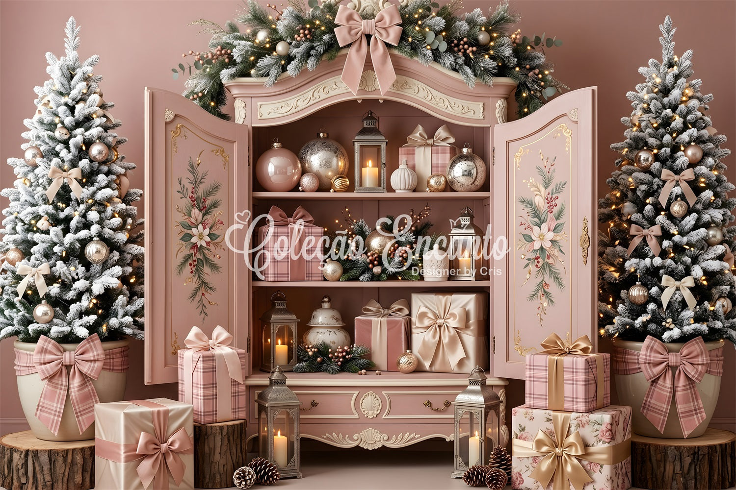 Pastell Winter Fotohintergrund Blush Pink Schrank Ornament Szene Fotografie CEM65-195