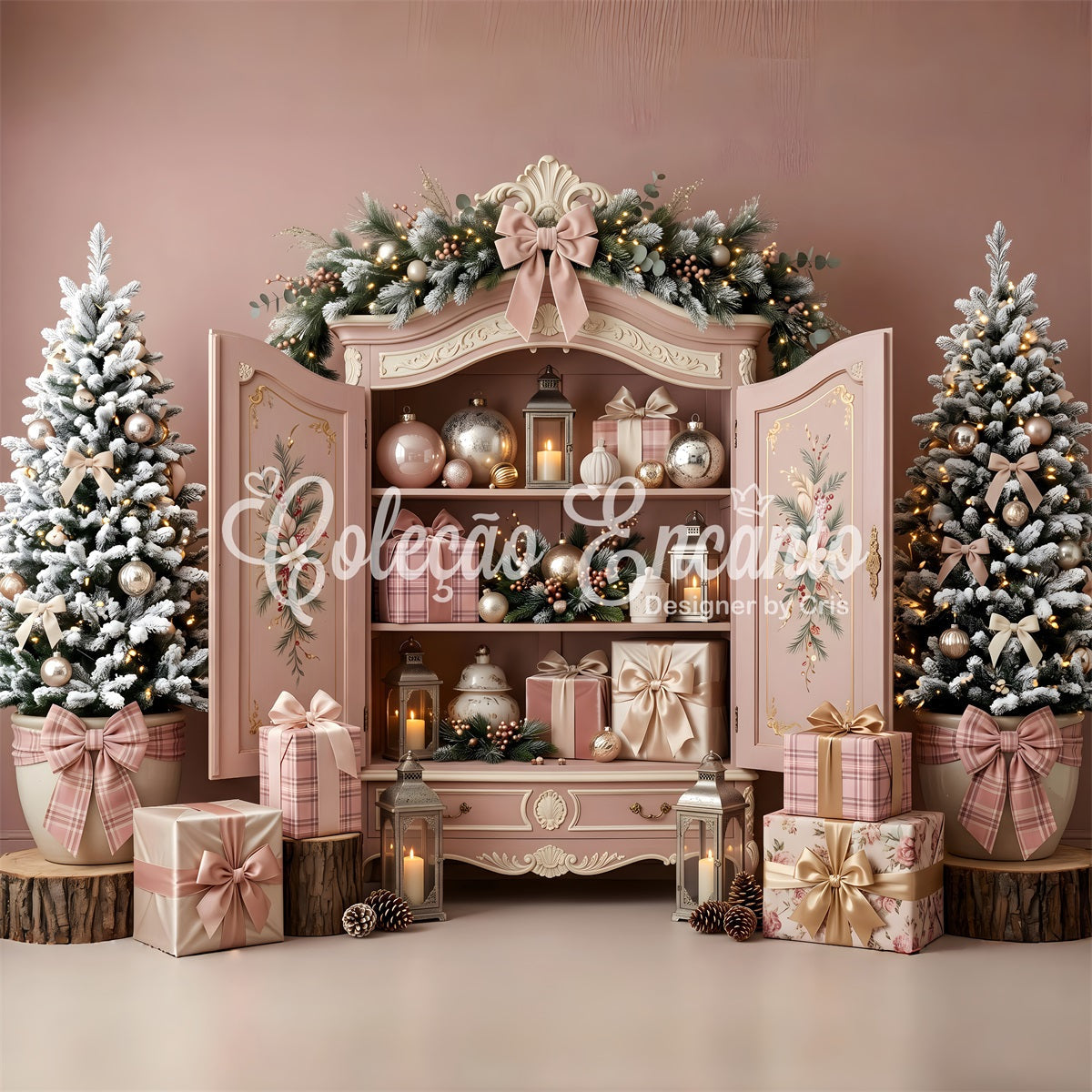 Pastell Winter Fotohintergrund Blush Pink Schrank Ornament Szene Fotografie CEM65-195