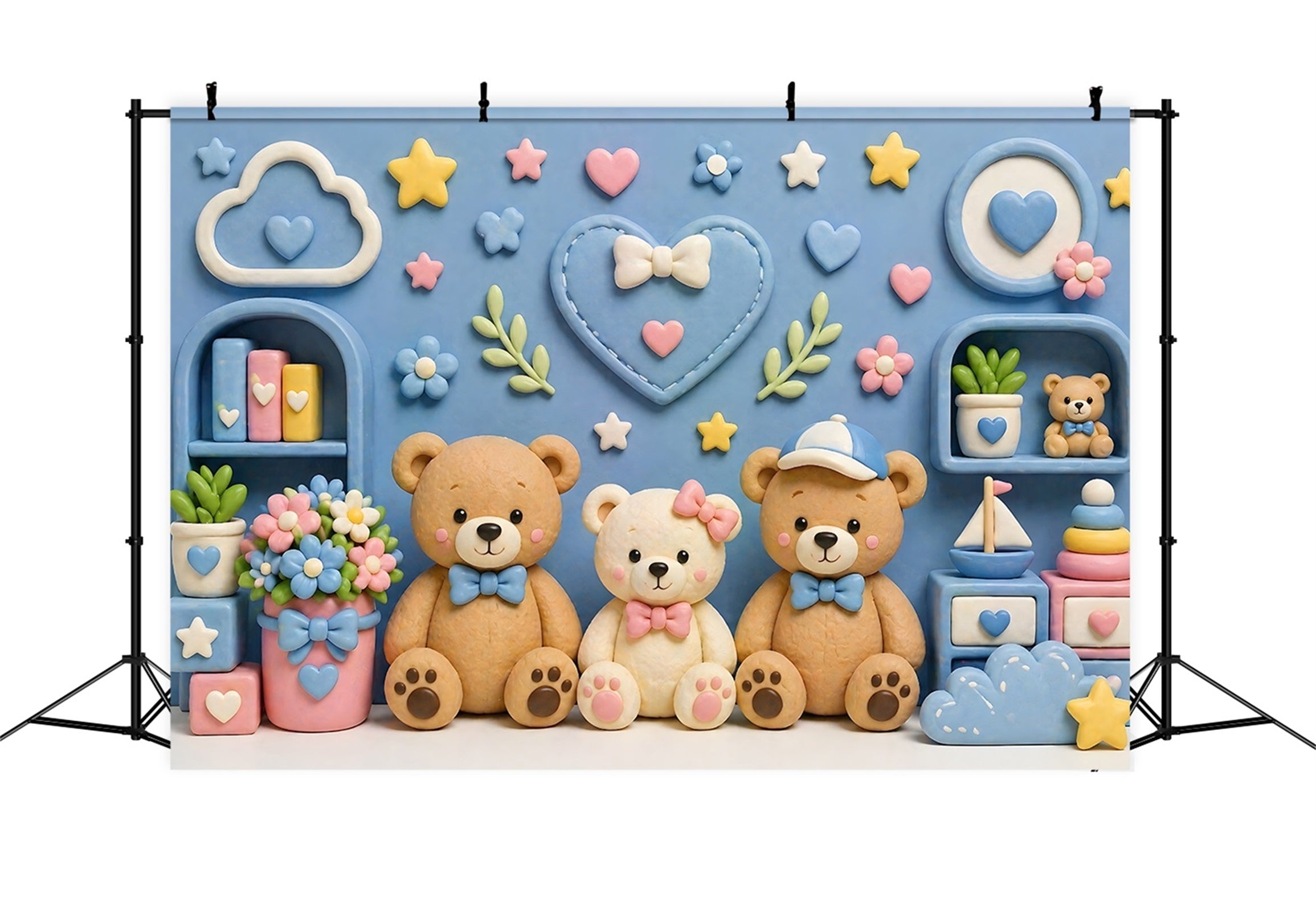Pastell Teddy Babyzimmer Wand Baby Fotohintergrund Kinder Hintergrund CEM65-2