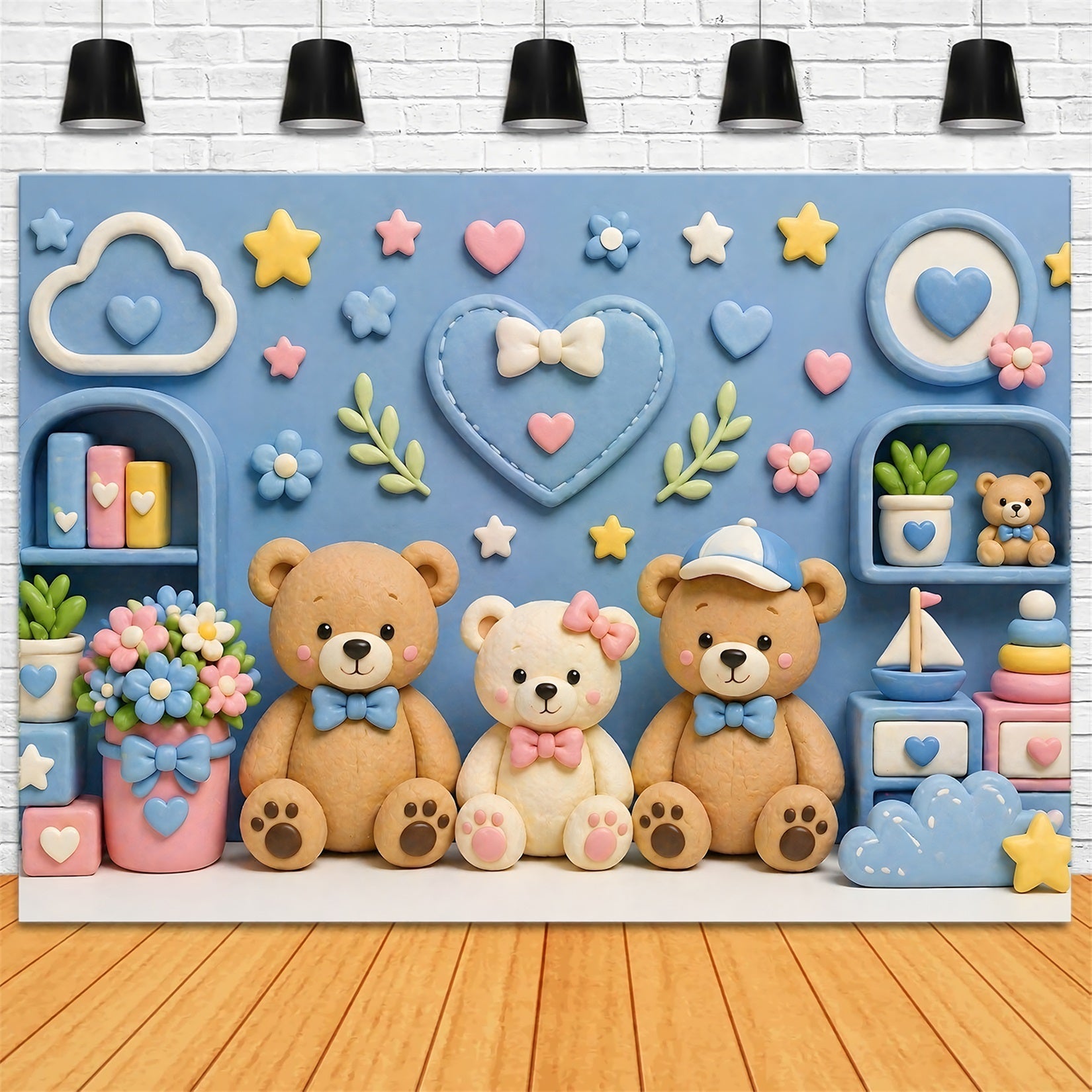 Pastell Teddy Babyzimmer Wand Baby Fotohintergrund Kinder Hintergrund CEM65-2