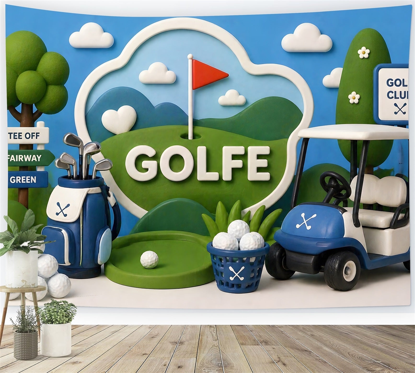 Golfplatz Golfwagen Pokal Baby Fotohintergrund Kinder Kulisse CEM65-21
