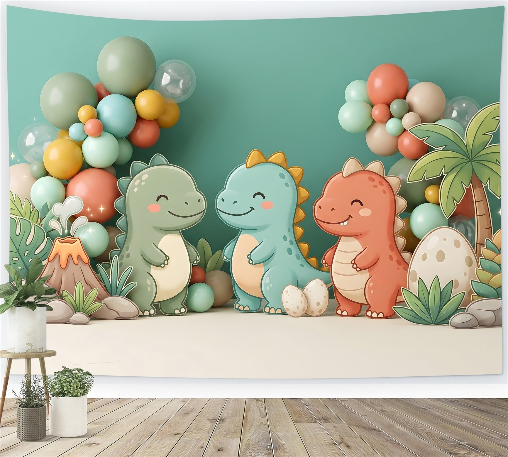 Niedlicher Dinosaurier Vulkan Ballons Baby Fotohintergrund Kinder CEM65-26
