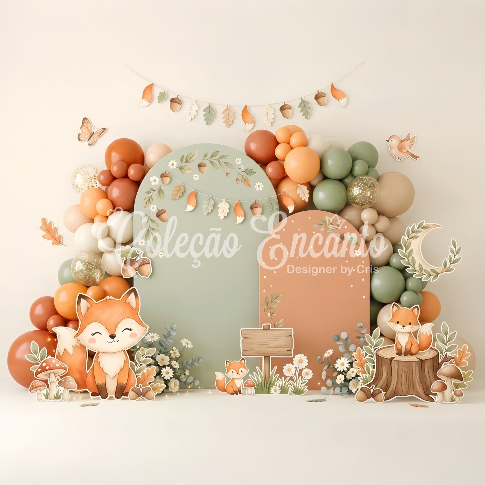 Herbst Fuchs Wald Ballonbogen Baby Fotohintergrund Kinder Kulisse CEM65-28