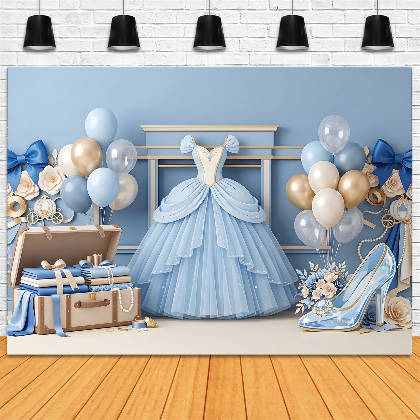 Blaues Prinzessinnenkleid Ballon Baby Fotohintergrund Kinder Kulisse CEM65-3