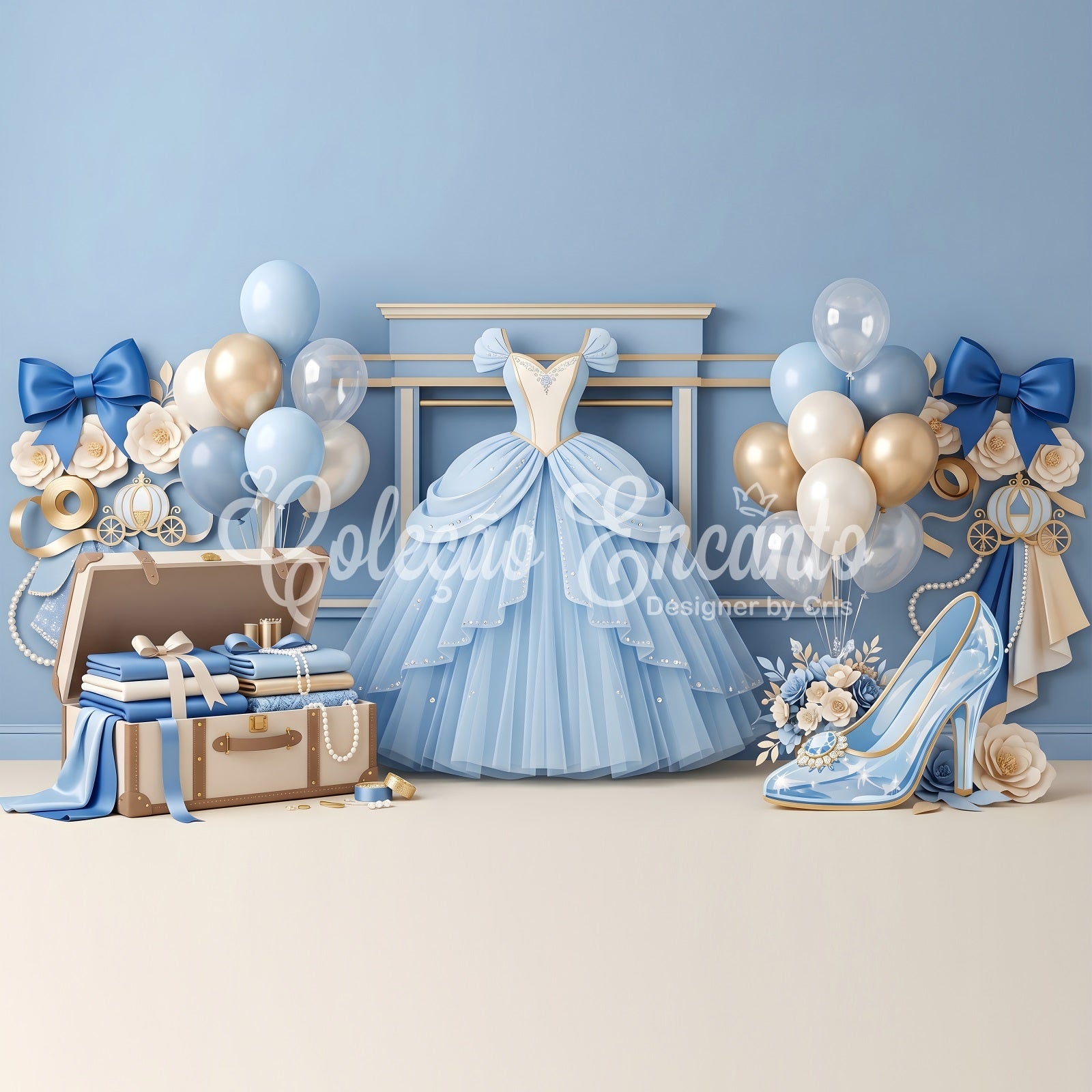Blaues Prinzessinnenkleid Ballon Baby Fotohintergrund Kinder Kulisse CEM65-3