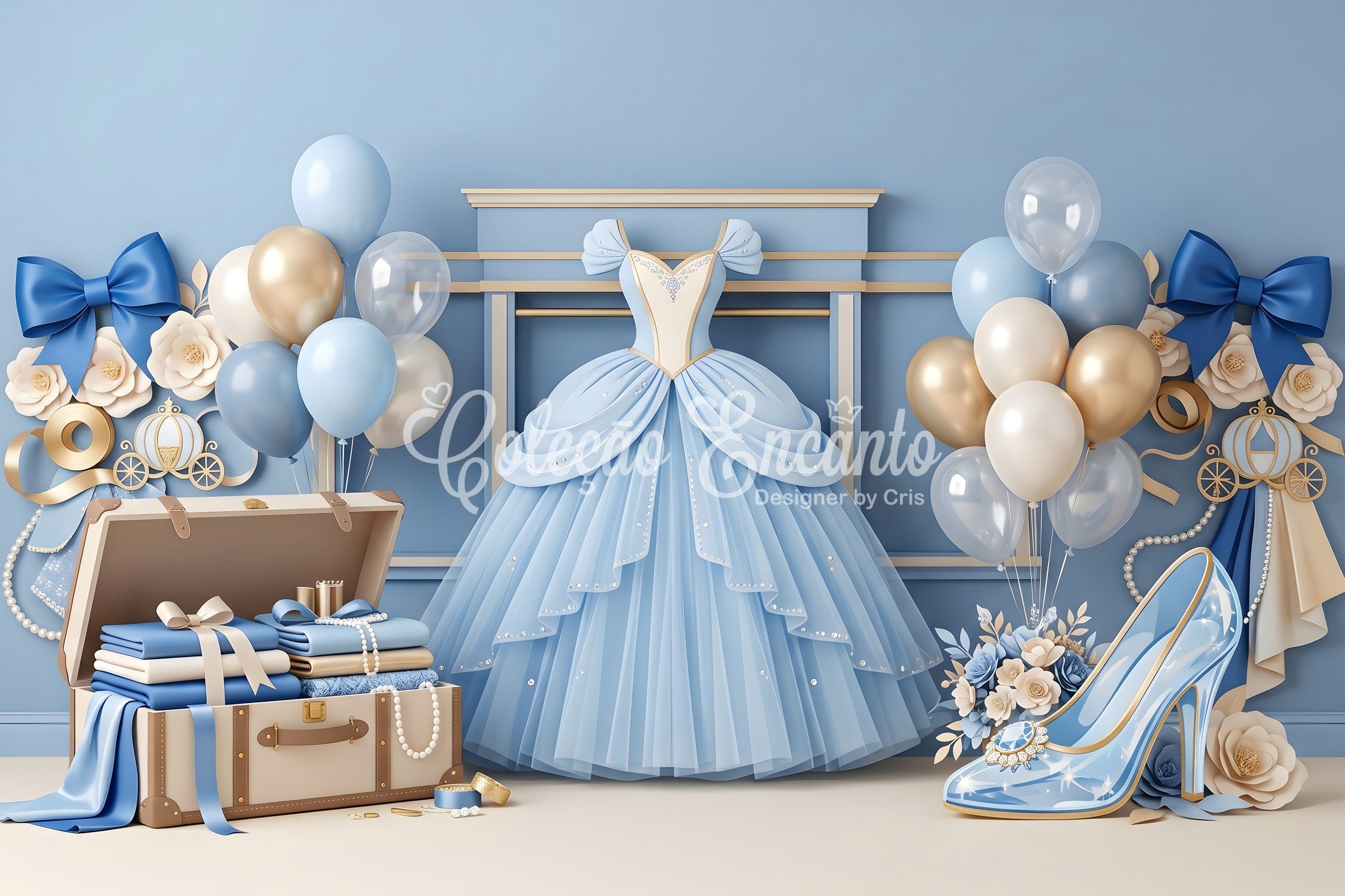 Blaues Prinzessinnenkleid Ballon Baby Fotohintergrund Kinder Kulisse CEM65-3