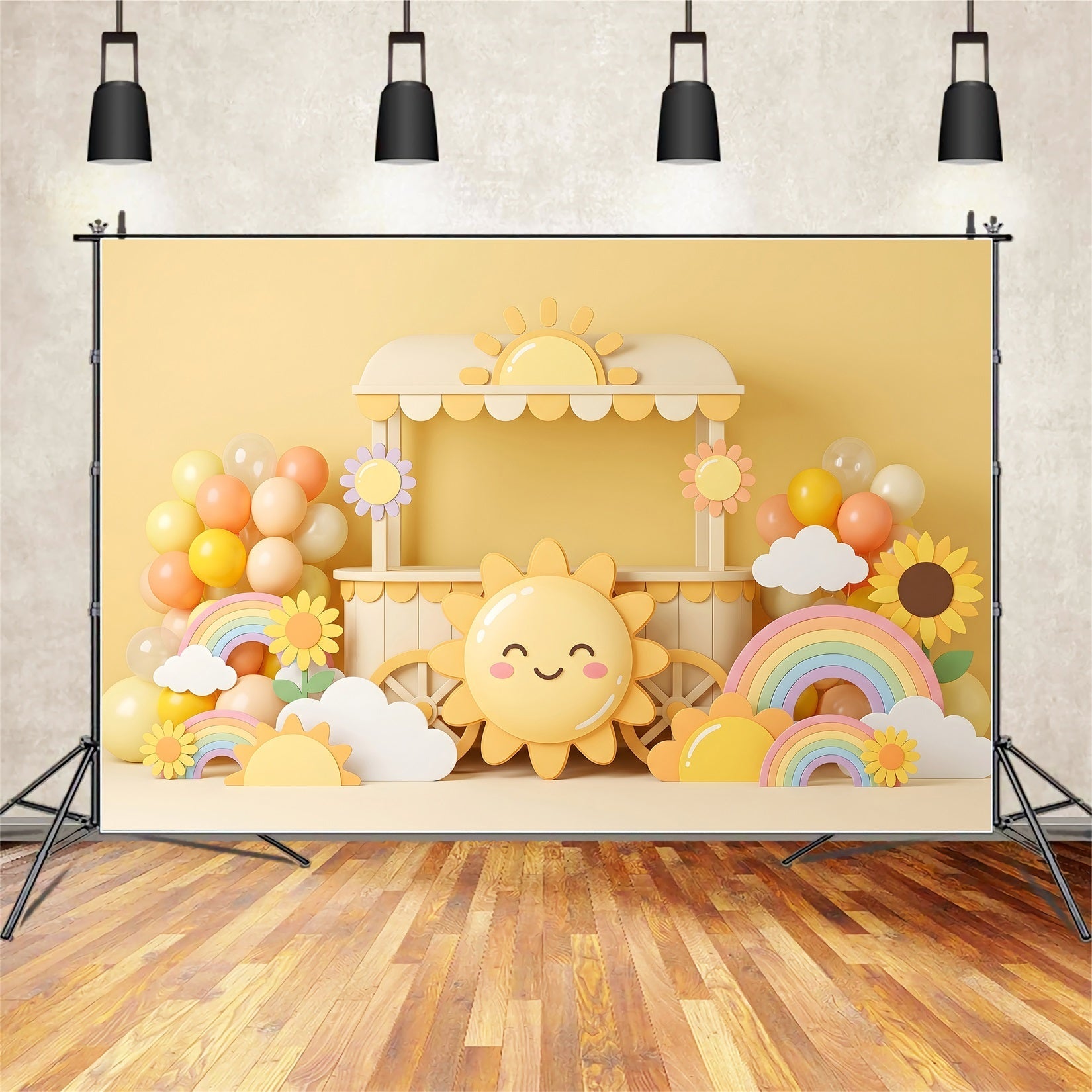 Sonnenschein Regenbogen Ballonwagen Baby Fotohintergrund Kinder Hintergrund CEM65-31