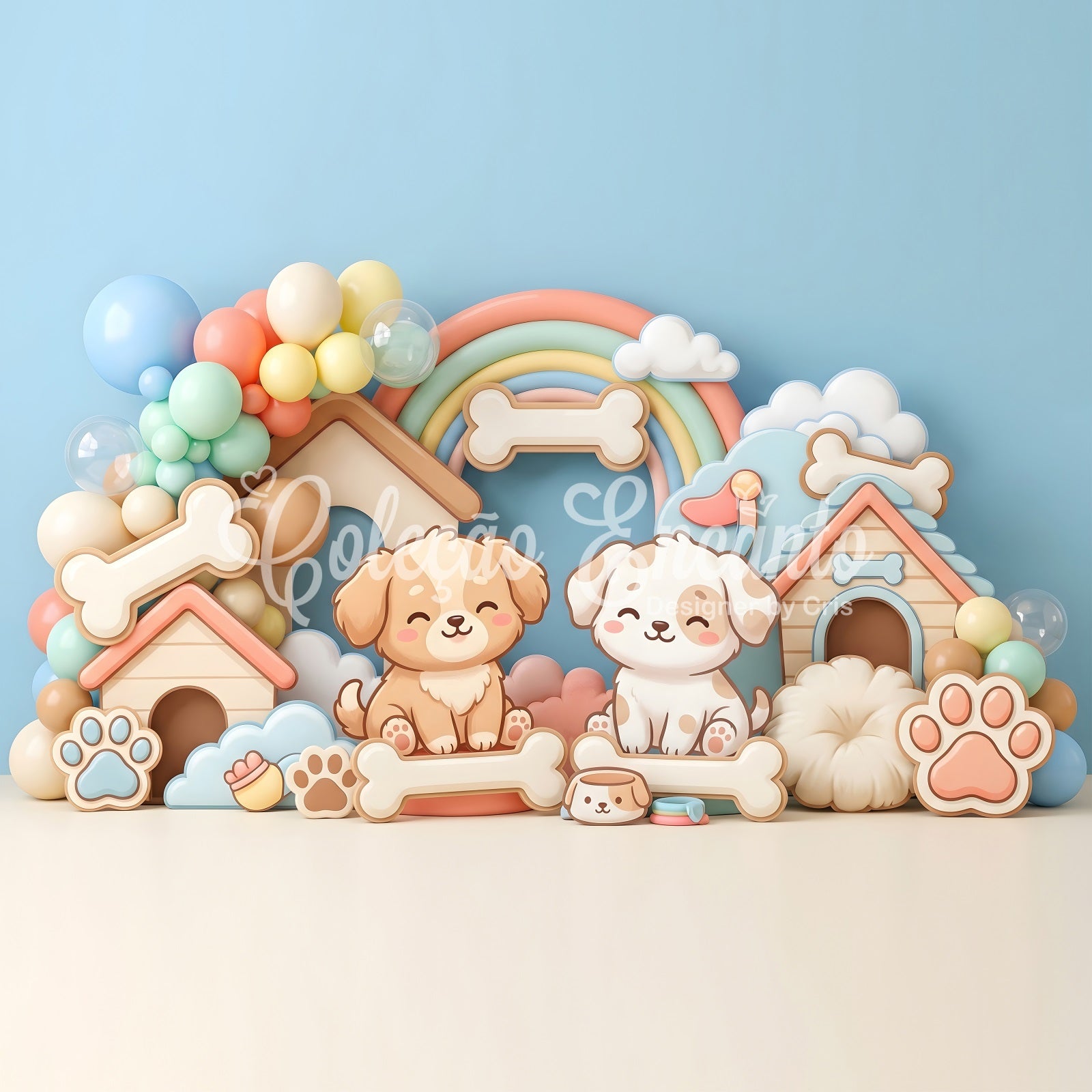 Baby Fotohintergrund Süßer Welpe Hundehütte Regenbogenballons Kinder Kulisse CEM65-32