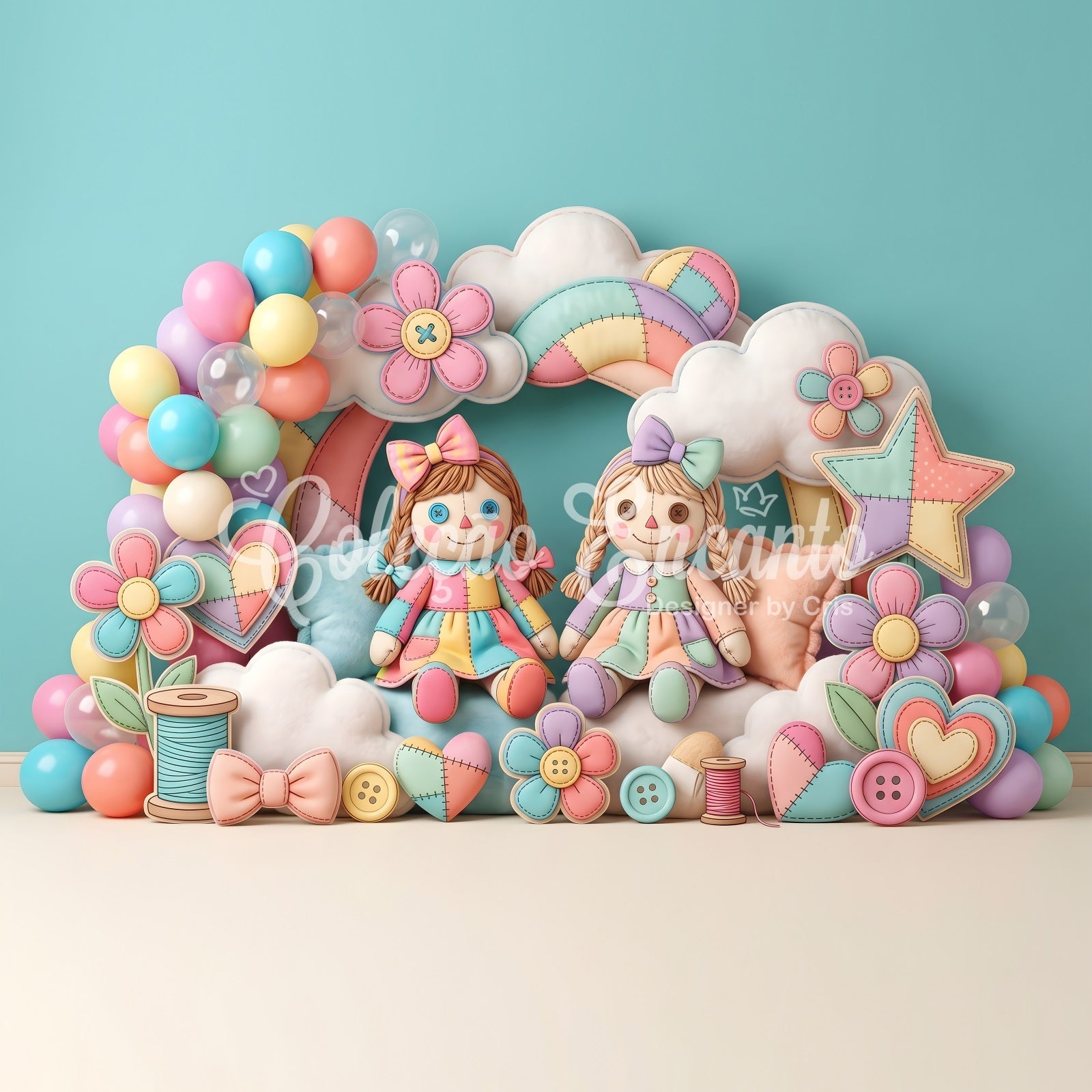 Baby Fotohintergrund Patchwork Puppe Regenbogenballons Kinder Hintergrund CEM65-33