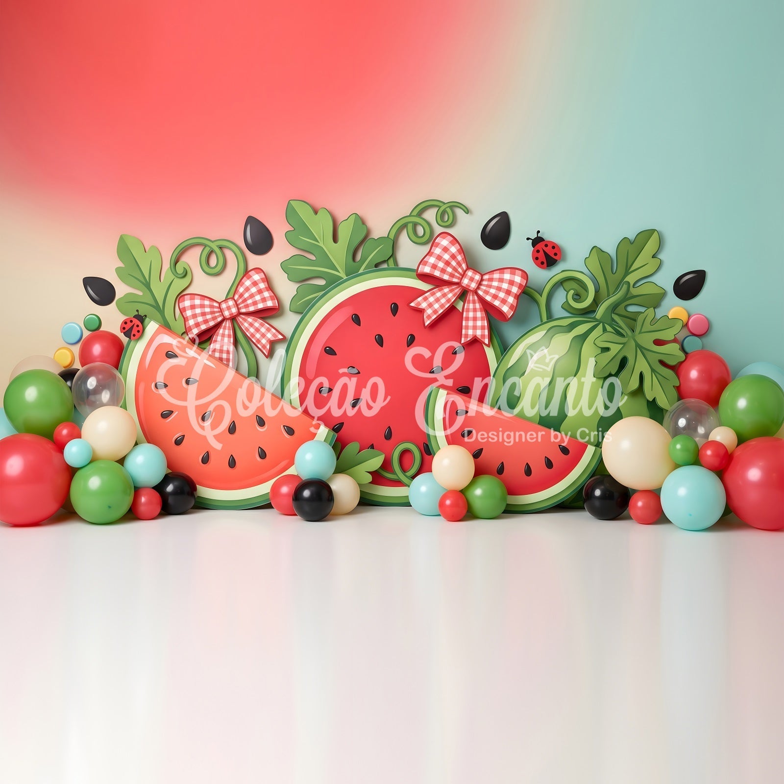 Baby Fotohintergrund Wassermelone Schleife Sommerballons Kinder Hintergrund CEM65-35